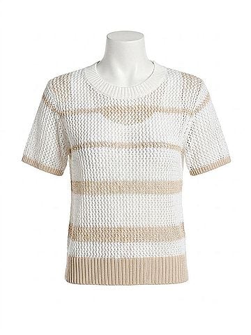 Fifteen Twenty Faye Crochet Sweater Top in Cream And Khaki (view 1)