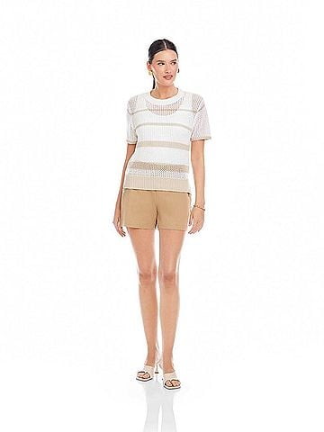 Fifteen Twenty Faye Crochet Sweater Top in Cream And Khaki (view 2)