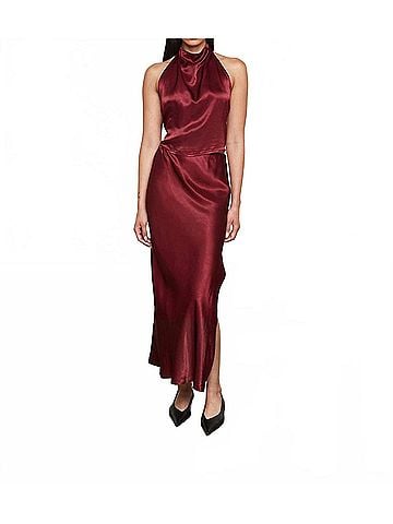 Enza Costa Satin Bias Cut Skirt in Ruby (view 2)