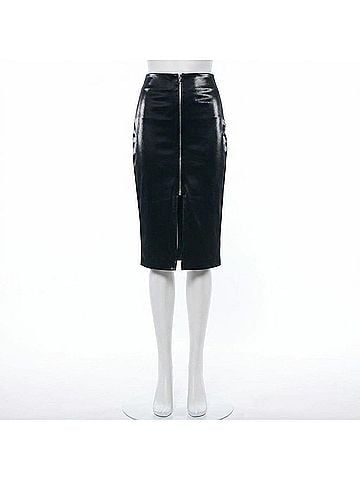Enza Costa Women's Satin Finish Leather Skirt in Black (view 1)