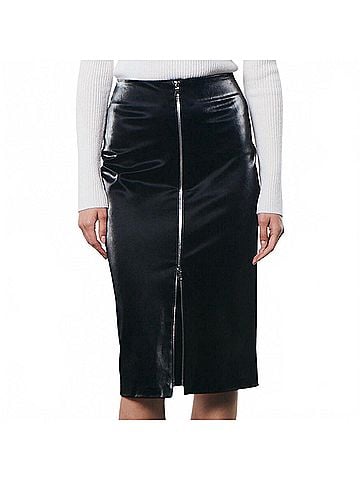 Enza Costa Women's Satin Finish Leather Skirt in Black (view 2)