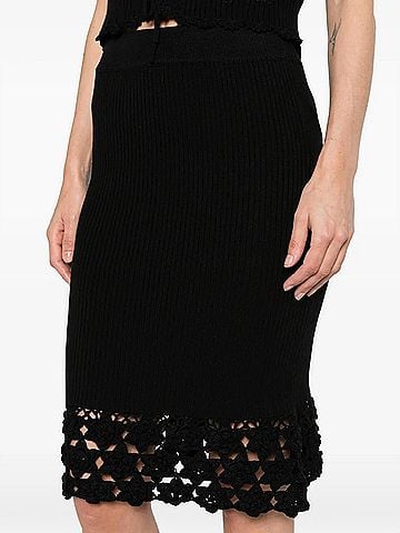 Ganni Fine Cotton Rib Crochet Skirt in Black (view 2)