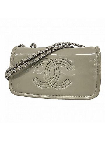 Chanel Chanel Matelassé Shoulder Bag, Double Chain, Patent Leather, Gray, Women's (view 1)