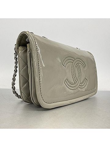 Chanel Chanel Matelassé Shoulder Bag, Double Chain, Patent Leather, Gray, Women's (view 2)