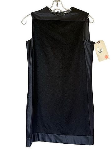 TSE Black Satin-Trim Sleeveless Mini Shift Dress Casual Dress (view 1)