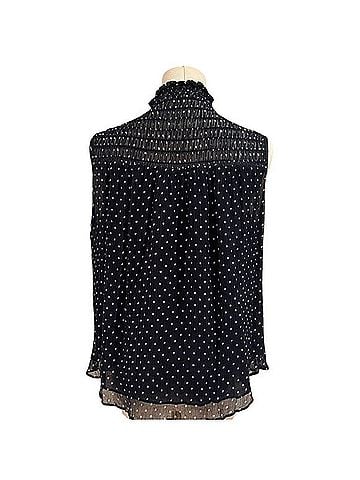FRAME Denim Navy Polka Dot Smocked Mock Neck Tank Sleeveless Blouse (view 2)