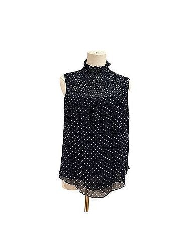 FRAME Denim Navy Polka Dot Smocked Mock Neck Tank Sleeveless Blouse (view 1)