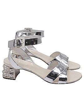 Miu Miu Miu Miu Crysta- Embellish Sandal Heels in Silver Patent Leather (view 1)