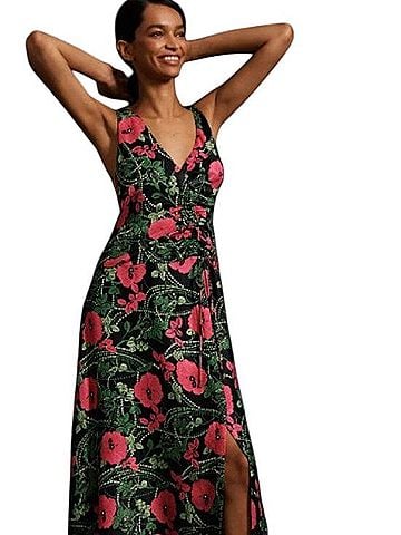 Maeve Ruched Floral Midi Dress Cocktail Dress (view 1)