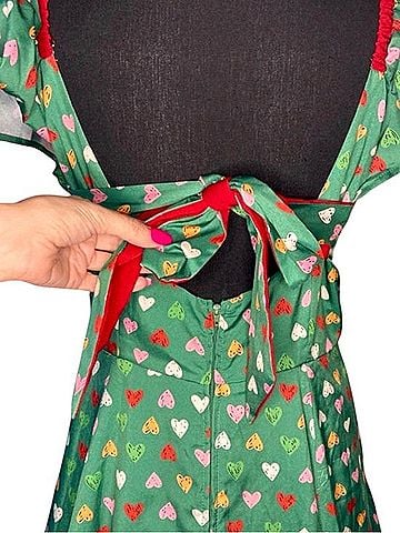 Unique Vintage 1950s Green Heart Print Swing Midi Dress Casual Dress (view 2)