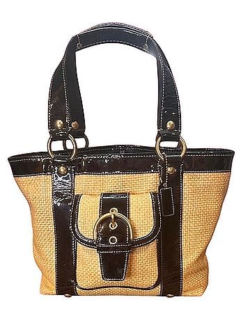 Coach Coach Legacy Woven Straw Tote Bag Leather Tote (view 1)