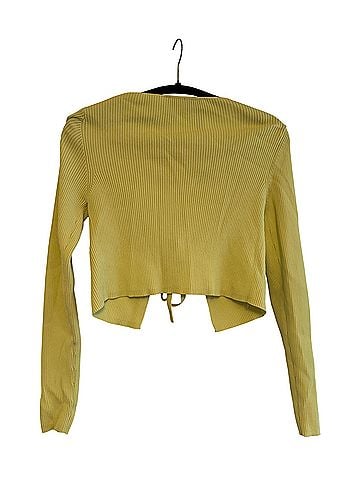 Zara Neon Yellow Ribbed Tie-Front Cardigan Sweater Vest (view 2)