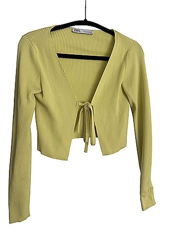 Zara Neon Yellow Ribbed Tie-Front Cardigan Sweater Vest (view 1)