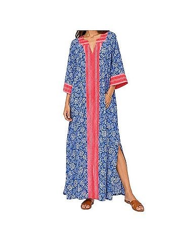 Tuckernuck Beach Blue Chintz Pink Floral Caftan Maxi Dress Casual Dress (view 1)