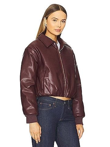 Fabletics Faux-Leather Puffer Bomber Jacket Jacket (view 1)