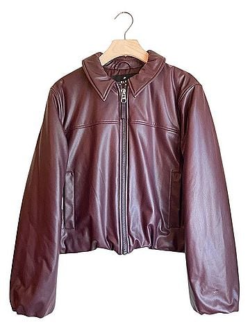 Fabletics Faux-Leather Puffer Bomber Jacket Jacket (view 2)