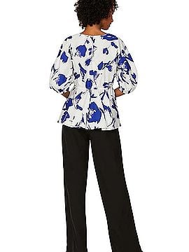 Jason Wu Collective Blue Floral Peplum Top Short Sleeve Blouse (view 2)