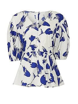 Jason Wu Collective Blue Floral Peplum Top Short Sleeve Blouse (view 1)