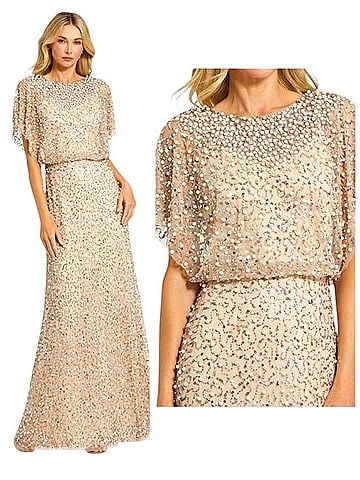 Mac Duggal Mac Duggal 14523 Pearl Beaded Sequin Formal Gown Gold Nude Evening Maxi Dress 10 Cocktail Dress (view 2)