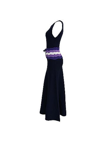 Sandro Sandro Kimiko Corset-Detail Midi Dress in Navy Blue Polyester (view 2)