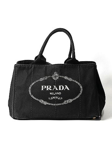Prada PRADA Canapa M Tote Bag, Canvas, Black, Women's (view 1)