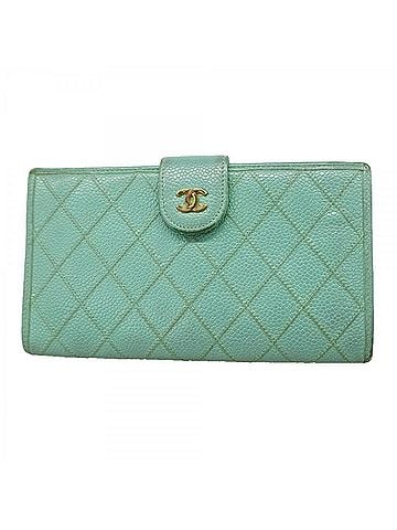 Chanel Chanel long wallet, Matelassé caviar leather, mint green, women's. (view 1)