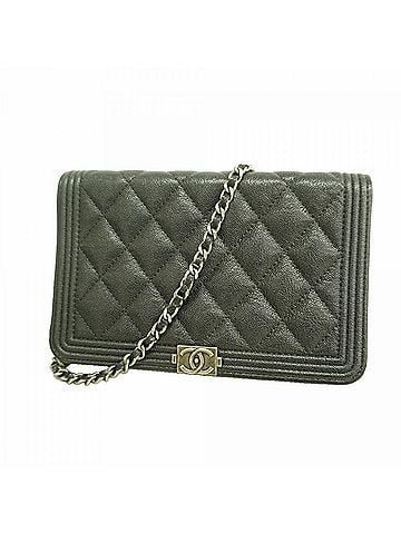 Chanel Chanel Boy Chain Shoulder Wallet, Caviar Leather, Black, Women's (view 1)