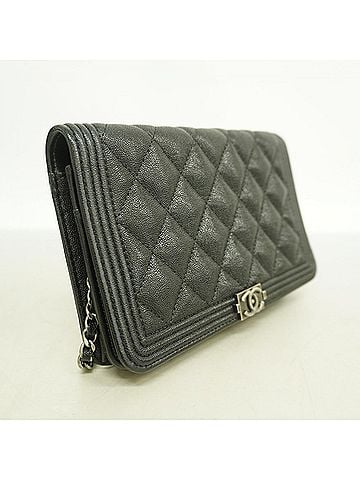 Chanel Chanel Boy Chain Shoulder Wallet, Caviar Leather, Black, Women's (view 2)