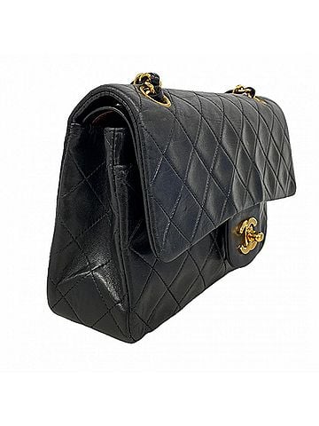 Chanel Chanel Matelassé Shoulder Bag, Double Flap, Chain, Lambskin, Black, Women's (view 2)
