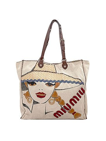 Miu Miu Miu Miu Miu Women's Canvas Tote Bag with Human Motif (view 1)