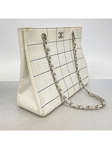 Chanel Chanel Tote Bag/Chain Wild Stitch Chocolate Bar Leather White Women's OP011219 (view 2)