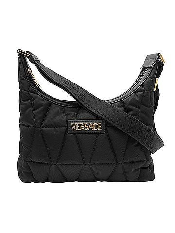 Versace VERSACE Tag Hobo Shoulder Bag, Logo, Quilted Nylon, Black, Women's (view 1)