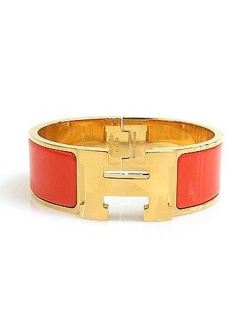 Hermès Hermes HERMES Bangle Bracelet Clic Clack H Metal Enamel Gold Orange Women's e62026k (view 1)