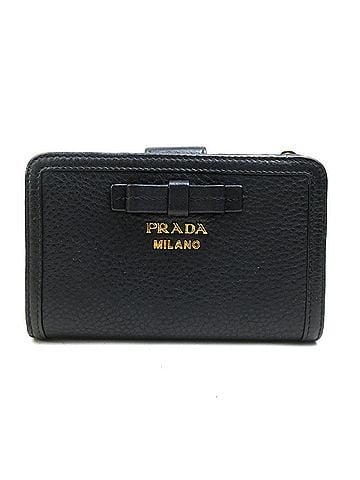 Prada Prada PRADA Bi-fold Wallet Leather Black Gold Women's e62022k (view 1)