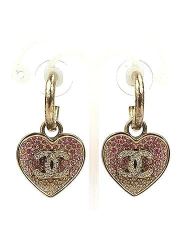 Chanel Chanel earrings, heart shape, metal, rhinestone, pink gold, women's, r11303i (view 1)