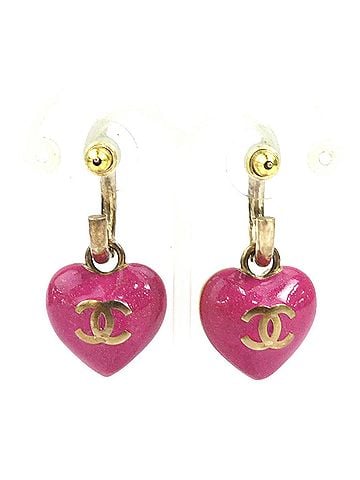 Chanel Chanel earrings, heart shape, metal, rhinestone, pink gold, women's, r11303i (view 2)