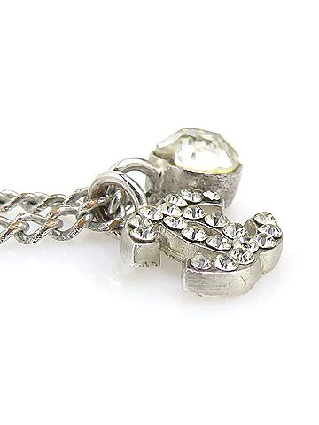 Chanel Chanel necklace, Coco Mark heart, metal, rhinestone, silver, women's, e62037a (view 2)