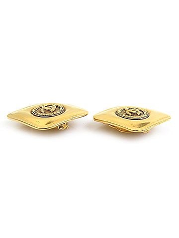 Chanel Chanel earrings, Coco Mark design, metal, gold, women's, e62033k (view 2)