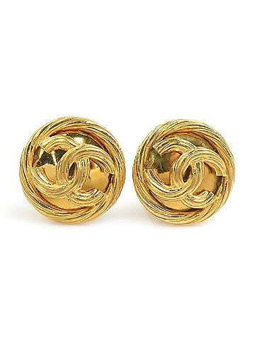 Chanel Chanel earrings, Coco Mark design, metal, gold, women's, e62030k (view 1)