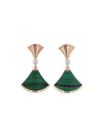 Bvlgari BVLGARI Diva's Dream Earrings, Malachite and Diamond (2 pieces, total 0.07ct), 18K Pink Gold, Item Number 356454. (view 1)