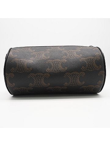 Céline CELINE Triomphe Canvas Cylinder Bag 110052EKK Shoulder Brown Black White Leather Men's (view 2)