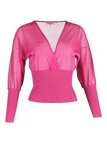 Emilio Pucci Emilio Pucci Long-sleeved V-neck Knitted Blouson Top in Pink Silk (view 1)
