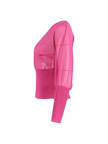 Emilio Pucci Emilio Pucci Long-sleeved V-neck Knitted Blouson Top in Pink Silk (view 2)