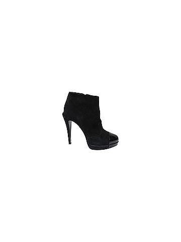 Chanel Chanel Patent Leather Cap Toe Platform Ankle Boots in Black Suede (view 1)