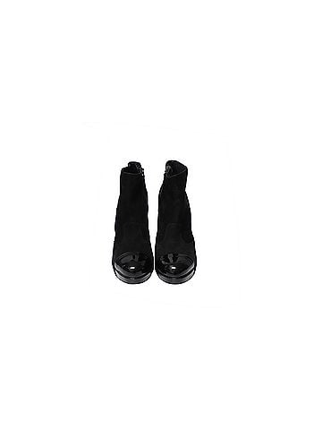 Chanel Chanel Patent Leather Cap Toe Platform Ankle Boots in Black Suede (view 2)