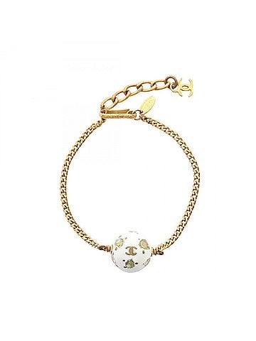 Chanel Chanel Coco Mark Ball Bracelet, Gold Plated (GP), Rhinestone, Women's, White/Gold Tone (view 1)