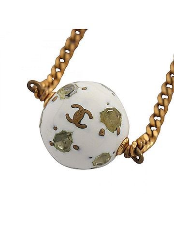 Chanel Chanel Coco Mark Ball Bracelet, Gold Plated (GP), Rhinestone, Women's, White/Gold Tone (view 2)
