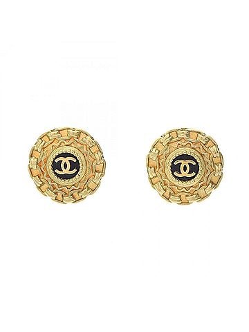 Chanel Chanel Coco Mark Chain Earrings, Gold Plated (GP), Women's, Gold/Black Tones (view 1)