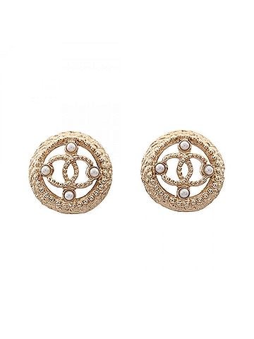Chanel Chanel Coco Mark Circle Earrings, Gold Plated (GP), Faux Pearl, Women's, Gold/White Tones, A99388 (view 1)