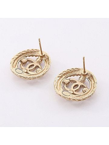 Chanel Chanel Coco Mark Circle Earrings, Gold Plated (GP), Faux Pearl, Women's, Gold/White Tones, A99388 (view 2)